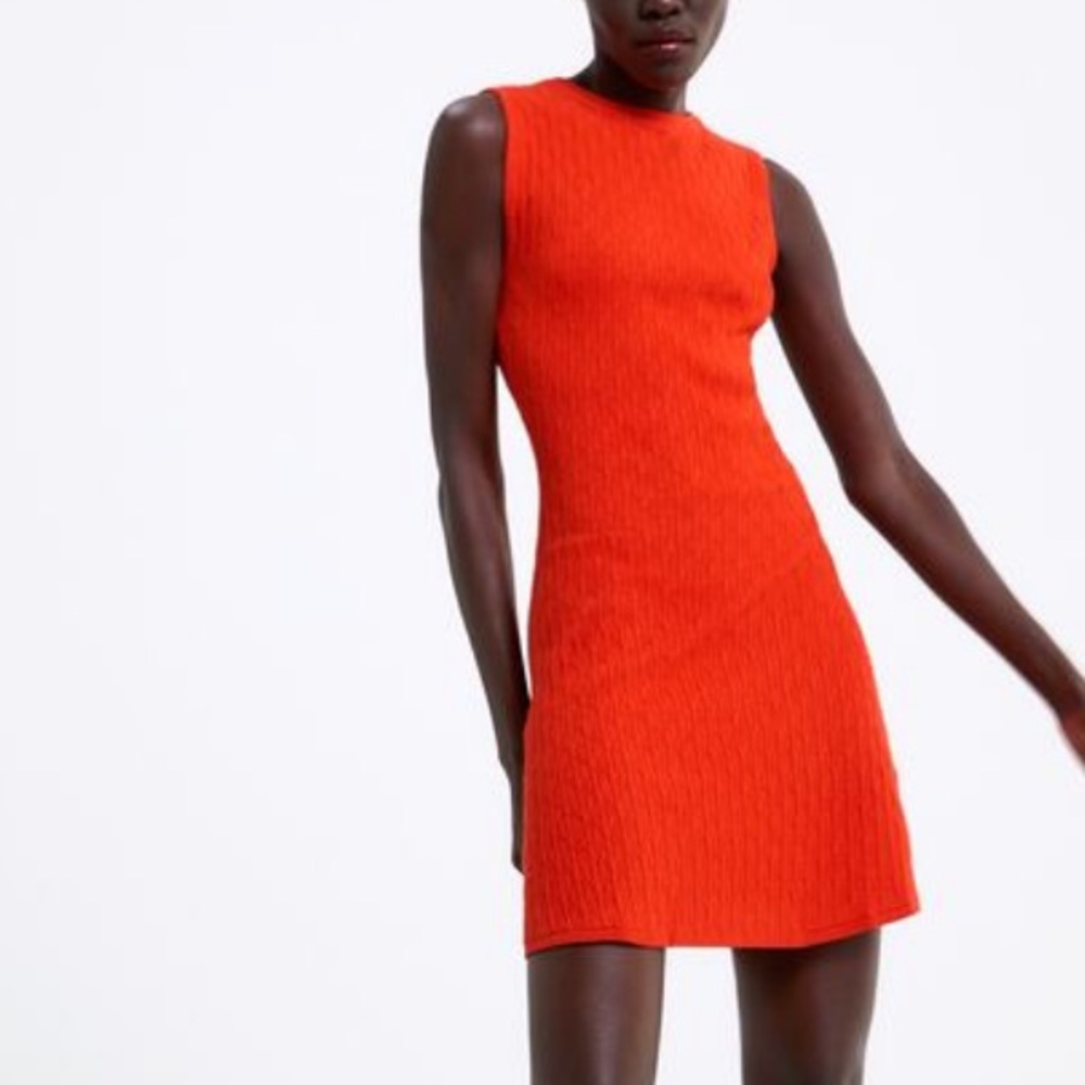 Zara Orange Knit Sleeveless Dress